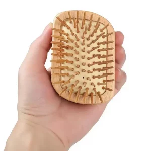 detanling hairbrush, held in hand to show size and ease of use